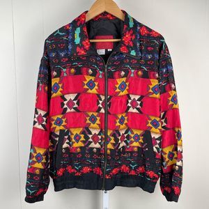 Vintage East West Silks Aztec Print Silk‎ Bomber Jacket Womens Medium